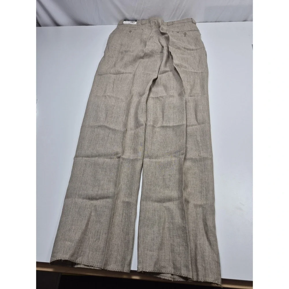 VTG John Alexander Dress Pants Men's 36x36 Beige Linen Pleated Classic NWT USA
